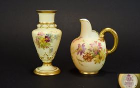 Royal Worcester Blush Ivory Small Helmet Shaped Jug, Decorated with Painted Images of Spring