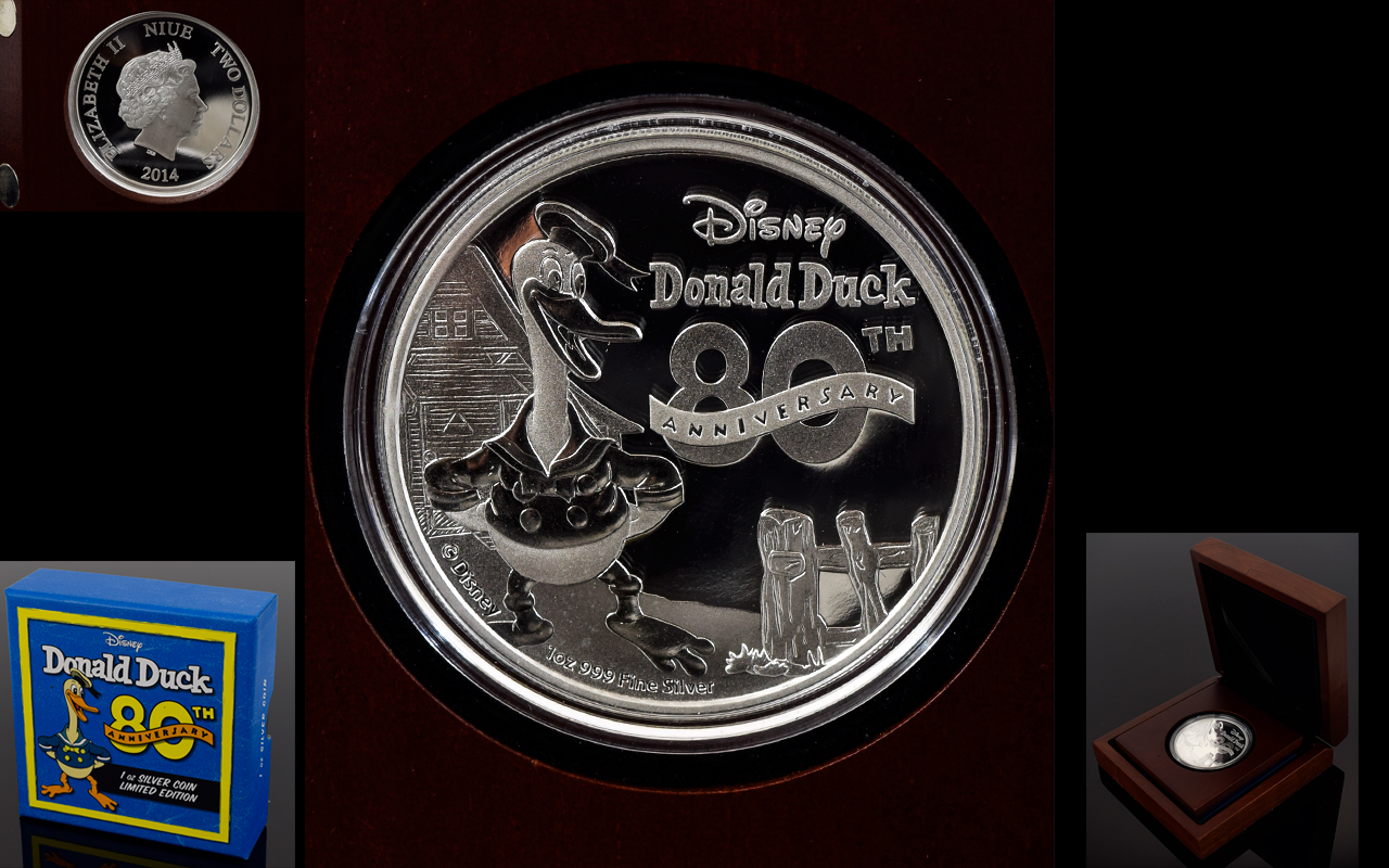 Disney - Ltd Edition Donald Duck 80th Anniversary 1 oz Silver Proof Coin, Purity .