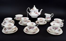 Royal Albert 'Lavender Rose' Part Teaset comprises teapot, milk jug, sugar bowl and 6 cups,