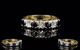 Ladies 9ct Gold Set 7 Stone Sapphire and Diamond Ring. Fully Hallmarked. Ring Size ' K '.