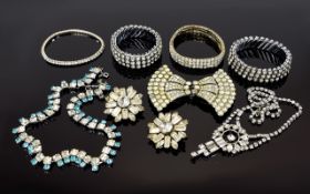 A Collection Of Vintage Rhinestone Set Costume Jewellery Eight items in total,