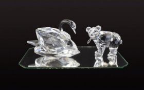 Swarovski Silver Crystal Figures ( 2 ) In Total. Comprises 1/ Swan - Large, Designer Max Schreck,