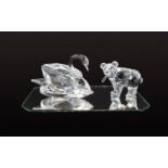 Swarovski Silver Crystal Figures ( 2 ) In Total. Comprises 1/ Swan - Large, Designer Max Schreck,