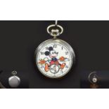 Ingersoll Mickey Mouse Chrome Cased Mechanical Pocket Watch. c.1930's. With Original Watch Fob. In