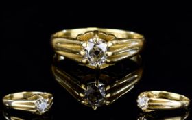 18ct Gold Set Single Stone Diamond Ring ' Gypsy ' Setting. Marked 18ct. Est Weight 30 pts.