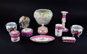 Small Collection of Ceramics including pink porcelain dressing table set, floral jardiniere etc,