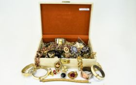 A Large Collection Of Costume Jewellery 1980's vinyl jewellery box containing various items of