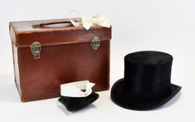 Gents Top Hat In Brown Leather Fitted Case,