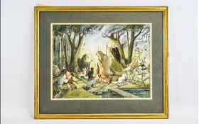 Illustration Interest Original Watercolour By Patience Arnold 1901-1922 'Witches And Dwarves Gather'