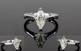 A Nice Quality 18ct White Gold Set Single Stone Marquise Cut Diamond Ring. Est Diamond Weight 1.