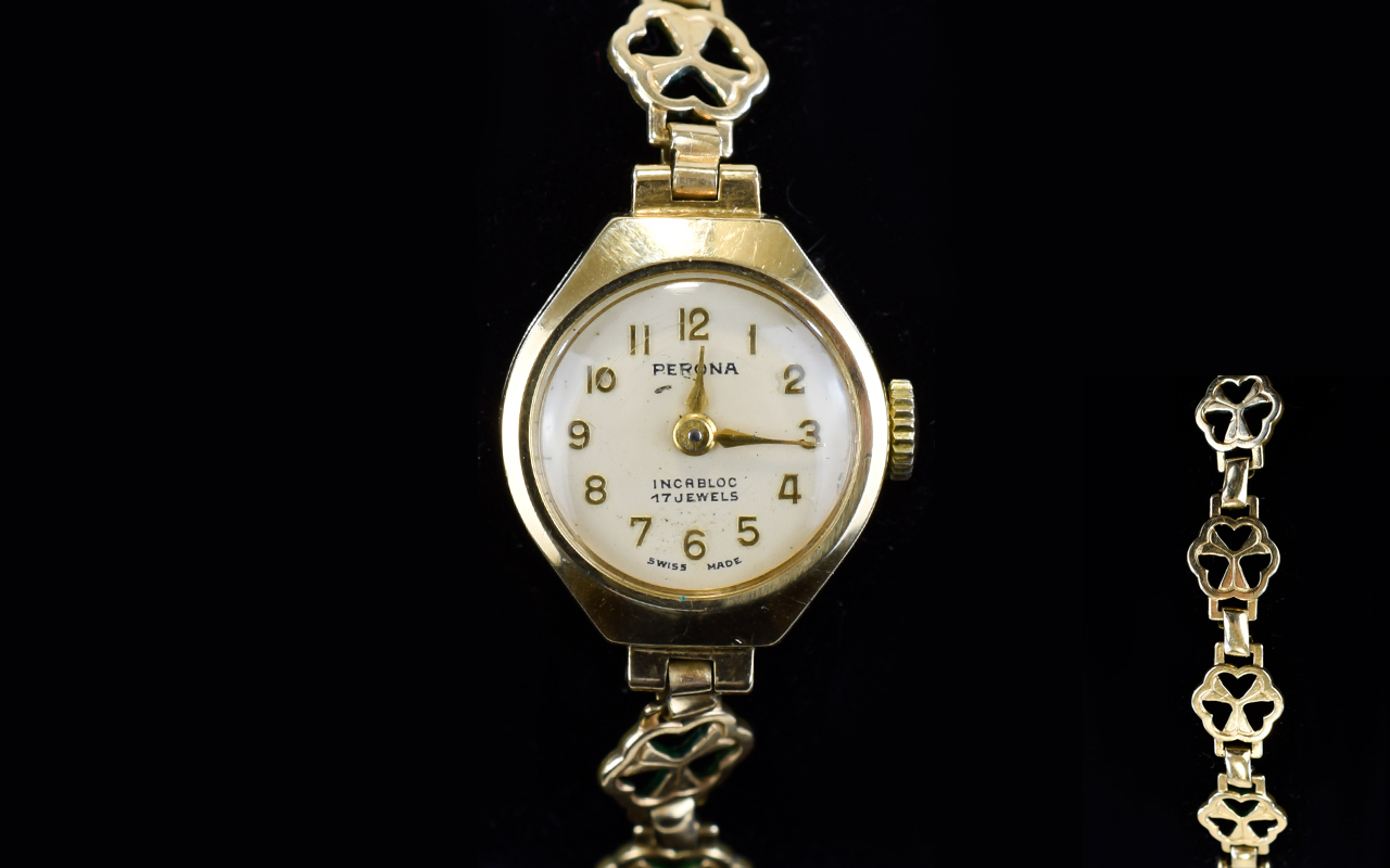 Ladies 9ct Gold Cased Mechanical Wind Wrist-Watch with Integral 9ct Gold Bracelet From The 1950's.