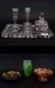 Glass Dressing Table Set comprising a pair of candlesticks,