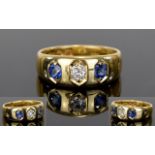 18ct Yellow Gold Set Sapphire and Diamond 3 Stone Ring.