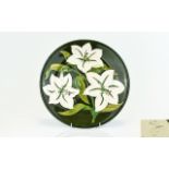 W. Moorcroft Signed Cabinet Plate - Bermuda Lily Design on Green Ground.