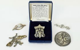 A Collection Of Pewter And Silver Tone Brooches Five in total, each with a naturalistic theme,