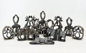 A Large Collection Of African Carved Faux Soapstone Animal Figures Sixteen in total, each in