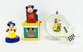 Collection of Disney Memorabilia. Includes Calculator Shaped Mickey Mouse Glove, Snow White Bowl,