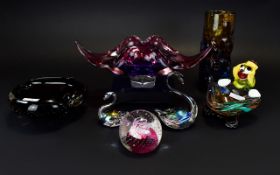 Collection Of Glass, To Include Murano Style Bowls, Figures,