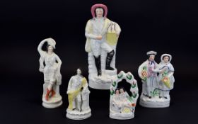 Staffordshire Hand Painted Mid to Late 19th Century Figures and Figure Groups ( 5 ) In Total.
