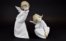 Lladro Figures ( 2 ) In Total. Comprises 1/ Angel Dreaming, Model 4961. Issued 1977 - Retired.