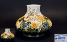 Moorcroft Modern Tube lined Ltd and Numbered Edition Vase of Compressed Form ' Dandelion ' Design.