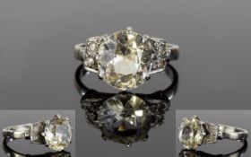 Art Deco Period Platinum Single Stone White Sapphire Set Dress Ring. Marked Plat.