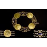 Antique 15ct Gold Bracelet - Set with Amethyst and Four 22ct Gold Coins.