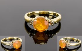 9ct Gold Single Stone - Brazilian Fire Opal Set Dress Ring. Fully Hallmarked.