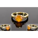 9ct Gold Single Stone - Brazilian Fire Opal Set Dress Ring. Fully Hallmarked.