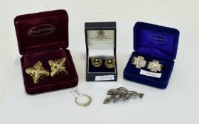 A Collection Of Costume Jewellery Five items in total comprising three pairs of stone set clip on