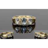 Ladies 9ct Gold Gypsy Set 3 Stone Aquamarine Dress Ring. Fully Hallmarked.