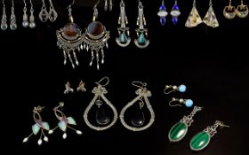 A Large Collection Of Silver And Mixed Metal Earrings Fourteen pairs in total all for pierced ears