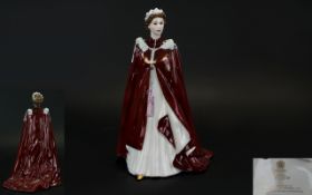 Royal Worcester Hand Painted Figurine of Queen Elizabeth II Dressed In The Robes of The Order of