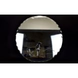 A Large Vintage Circular Mirror Decorative Bevelled glass mirror with etched edges and horse detail