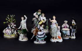 A Collection of 19th Century Hand Painted Porcelain Figures.