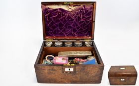 Antique Vanity Box Wooden case/travel vanity with five internal compartments and original cut glass