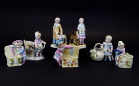 Conta Boehme - Late 19th Century Collection of Hand Painted Figural Match Holders / Strikers ( 7 )