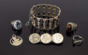 A Small Collection Of Vintage Silver And Metal Jewellery Six items in total,