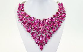 Hot Fuchsia Pink Crystal Statement Necklace, a dramatic necklace of marquise and round cut