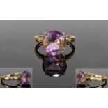 9ct Gold Set Single Stone Bolivian Ametrine Dress Ring with Diamond Shoulders, Ametrine Est 6 cts.