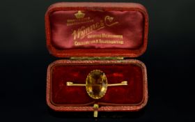 Victorian Period - Nice Quality 15ct Gold Mandarin Citrine Set Bar Brooch,