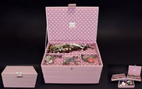 Pink Jewellery Box, Containing A Mixed lot Of Costume Jewellery To Include Earrings, Pendants,