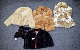 A Collection Of Vintage Fur Jackets Five items in total to include small shoulder cape with red