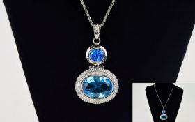 A Large and Impressive Stone Set - Solid Silver Double Pendant Drop Set with Large Blue Faceted