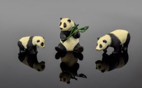 A Good Collection of Vintage Miniature Cold Painted Metal Figures - Panda Bears ( 3 ) In Total.