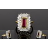 18ct Gold Set - Handmade Top Quality Ruby and Diamond Cluster Ring.
