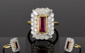 18ct Gold Set - Handmade Top Quality Ruby and Diamond Cluster Ring.