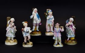 Conta Boehme Collection of Mid to Late 19th Century Hand Painted Ceramic Figures ( 6 ) Six In Total.