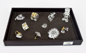 Swarovski Cut Crystal Miniature Figures ( 10 ) Ten In Total. Comprises 1/ Typewriter. 2/ Umbrella.