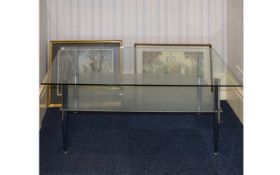 Contempory Glass Coffee Table rectangular glass and chrome table of plain form with a single glass